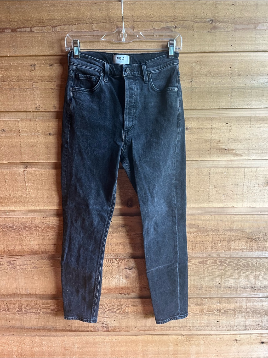 Agolde High-Waist Slim Straight Leg Jeans In Washed Black